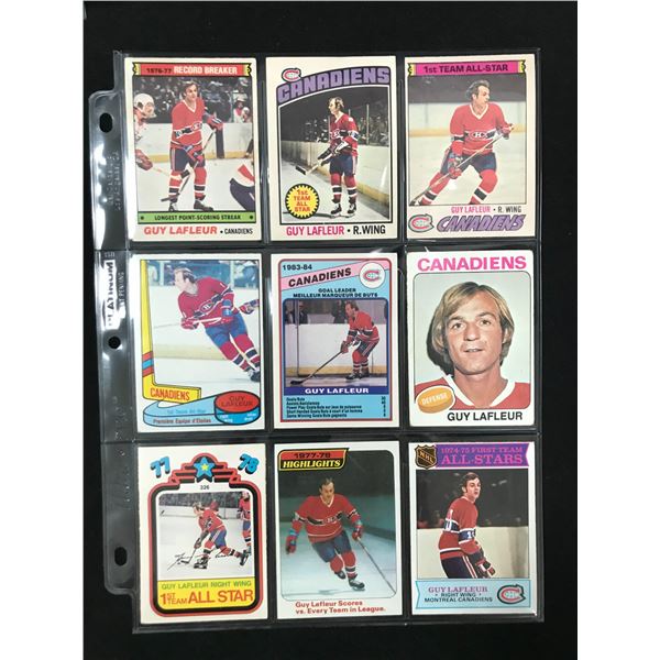 LOT OF 9 VINTAGE 1970'S OPC GUY LAFLEUR HOCKEY CARDS