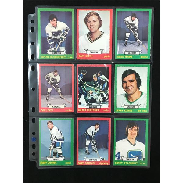 LOT OF 9 VINTAGE 1973-74 OPC/TOPPS VANCOUVER CANUCKS INCLUDES ROOKIES