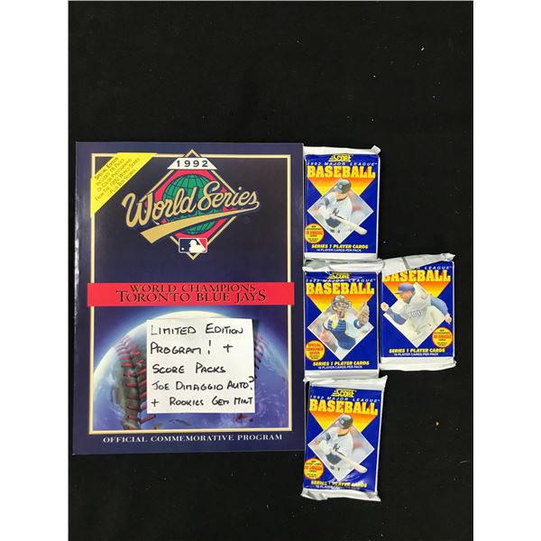 1992 WORLD SERIES PROGRAM AND 4 PACKS OF BASEBALL CARDS