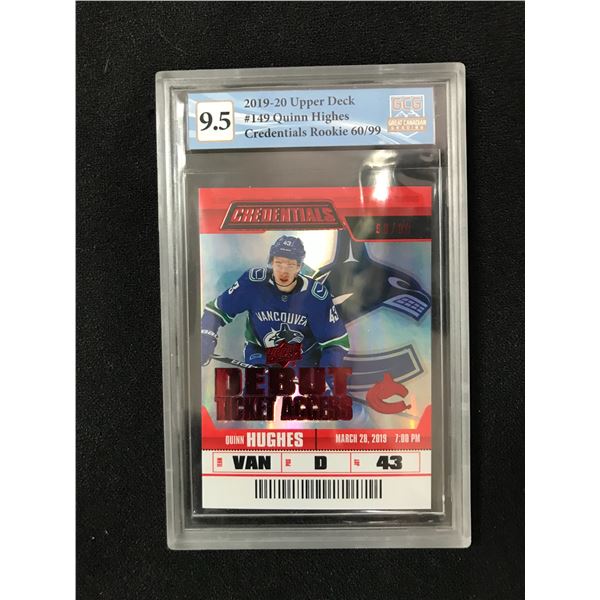 2019 UPPER DECK QUINN HUGHES NO. 149 60/99 (GCG 9.5)