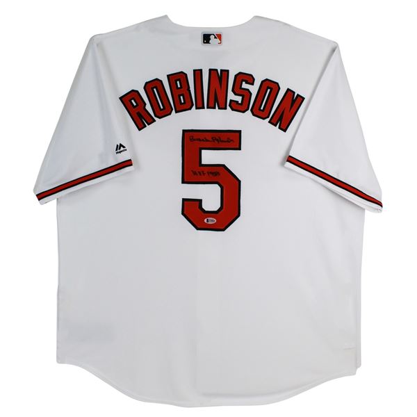 BROOKS ROBINSON SIGNED AND INSCRIBED BALTIMORE ORIOLS MAJESTIC JERSEY (BECKETT COA