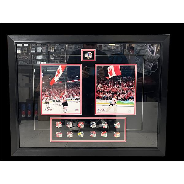 2010 VANCOUVER 2010 OLYMPICS MENS HOCKEY 20 X 24 DISPLAY WITH OFFICIAL PINS