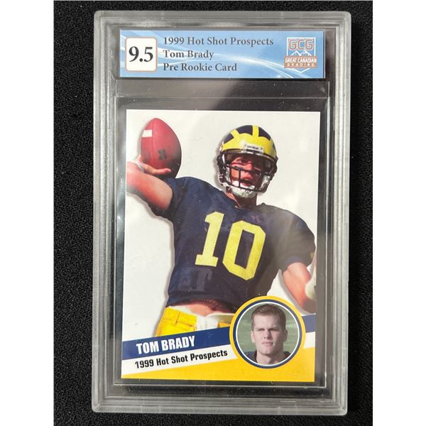 1999 HOT SHOT PROSPECTS TOM BRADY PRE ROOKIE CARD (GCG 9.5)