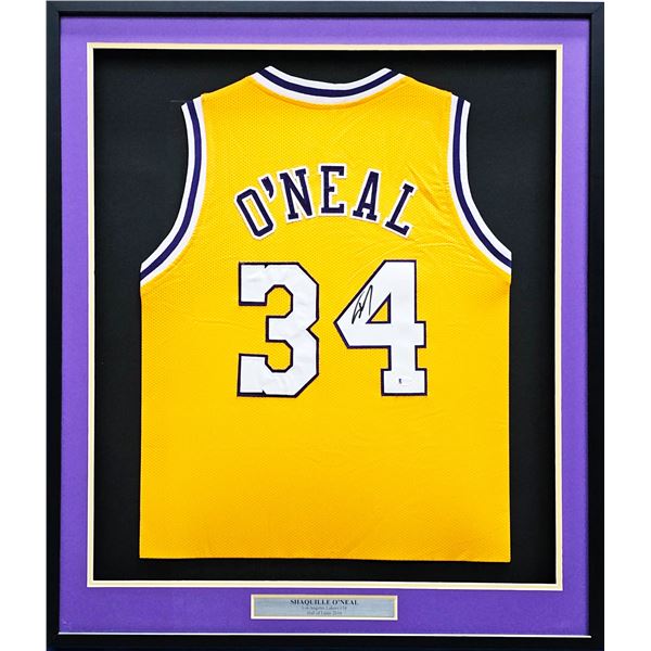 SHAQUILLE ONEAL SIGNED AND CUSTOM FRAMED LA LAKERS JERSEY (BECKETT COA)