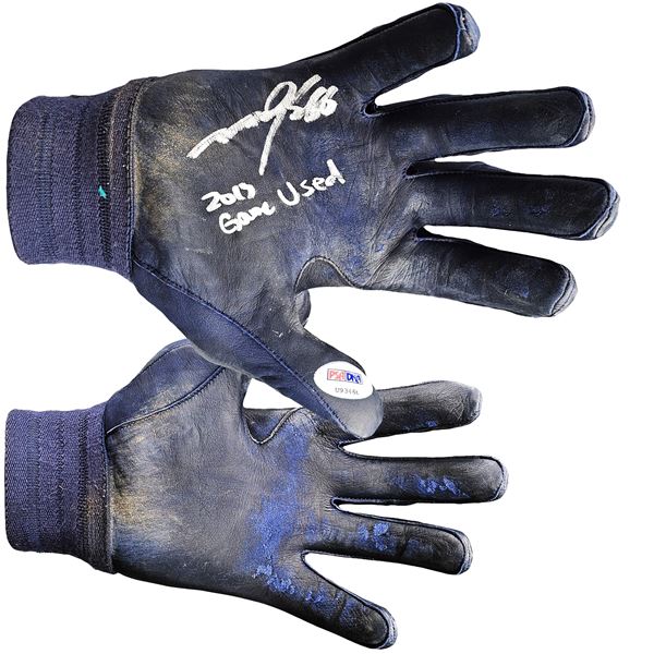 Munenori Kawasaki Autographed Pair Of Black Asics 2013 Game Used Batting Gloves Blue Jays PSA COA