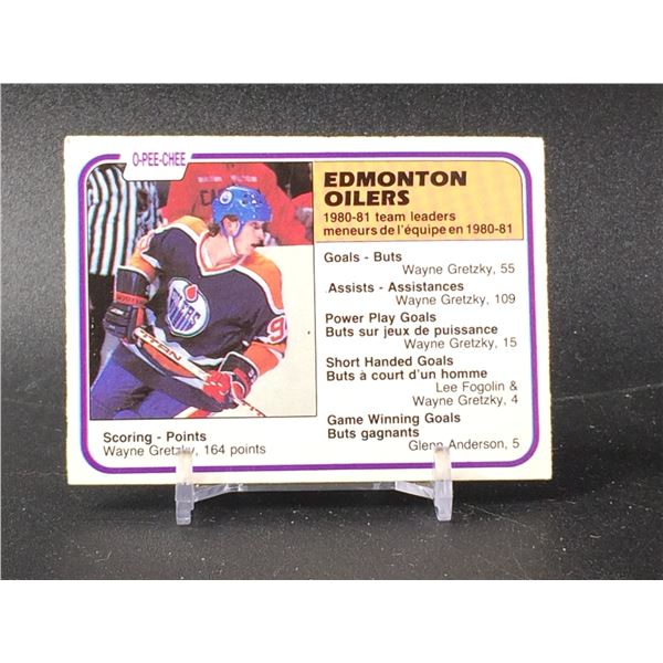 WAYNE GRETZKY 1981 OPC NO. 126 OILERS TEAM CHECKLIST