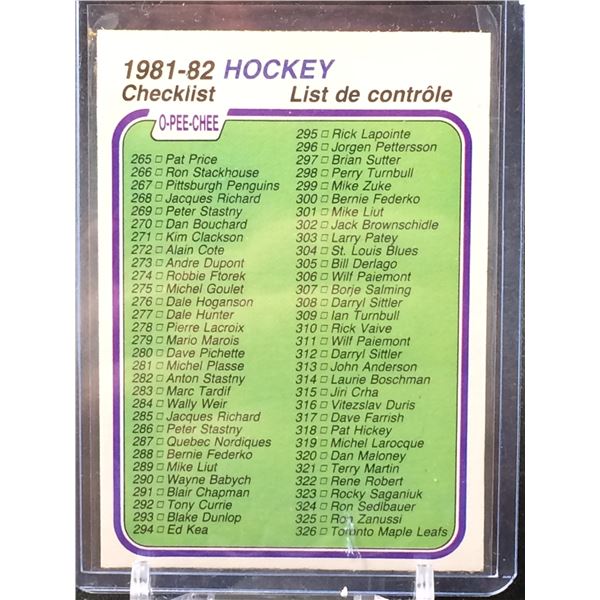 1981 OPC NHL HOCKEY CHECKLIST NO. 381