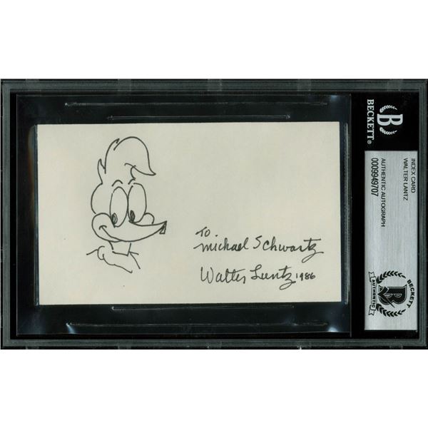 WALTER LANTZ SIGNED INDEX CARD (BECKETT COA)