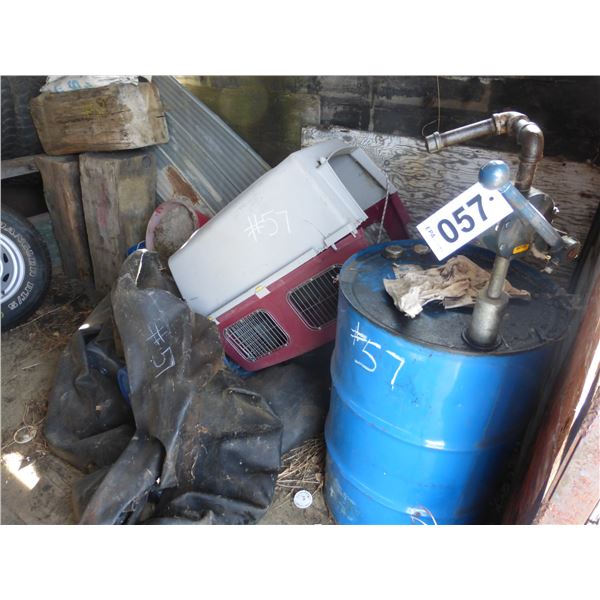 Blue barrel (c/w 1/4 of oil), tires, tubes and blocks