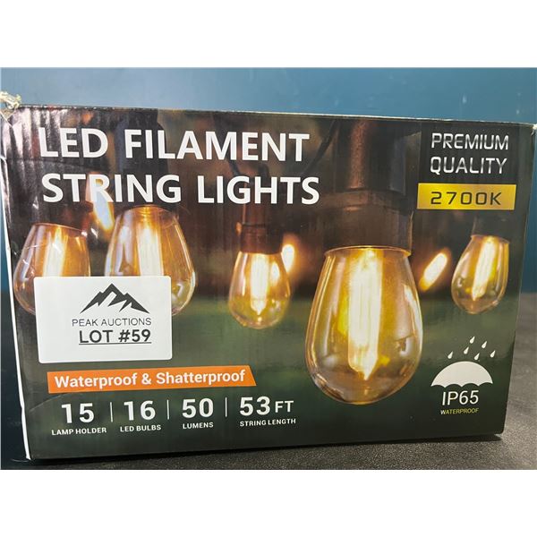 Lot of LED Outdoor String Lights w/ Edison Style Bulbs - 53FT Length