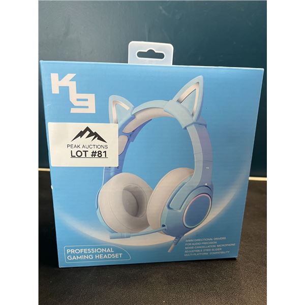 Lot of 1 K9 Professional Gaming Headset - Kitty Ear Gaming Headset - Blue