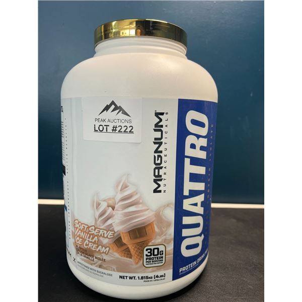 Lot of 1 Magnum Nutraceuticals Quattro Protein Powder - Soft Serve Vanilla Flavour - 4LBs