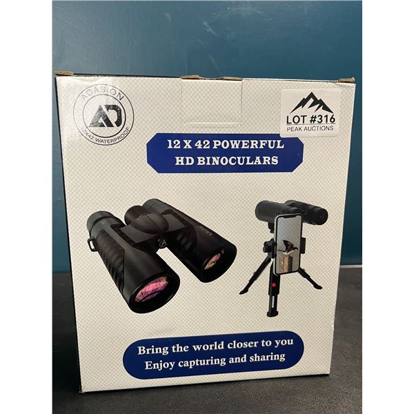 Lot of 1 12x42 HD Binoculars w/ Tripod Stand