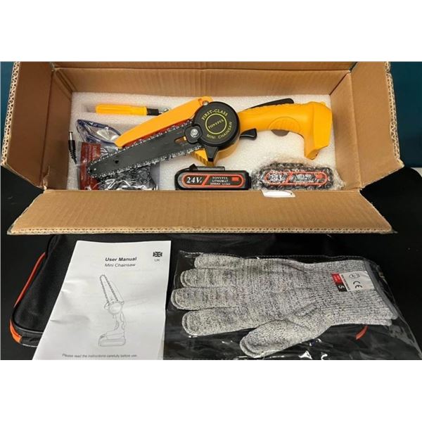 Lot of 1 6-Inch Mini Cordless Chainsaw Tool Set w/ 2 Rechargeable Batteries