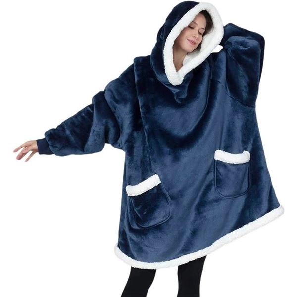 Lot of 1 Wearable Blanket/Oversized Sherpa Hoodie Blanket - Blue - For Adults