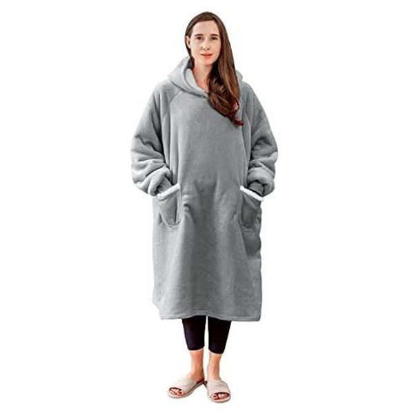 Lot of 1 Wearable Blanket/Oversized Sherpa Hoodie Blanket - Grey - For Adults