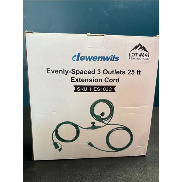 Lot of 1 Evenly-Spaced 3 Outlet 25FT Extension Cord