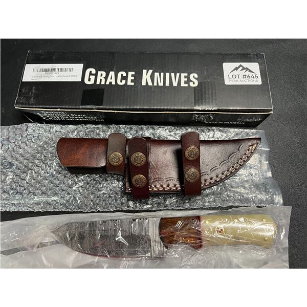Lot of 1 GraceKnives 9" Damascus Hunting Knife w/ Sheath (G-127 WB)