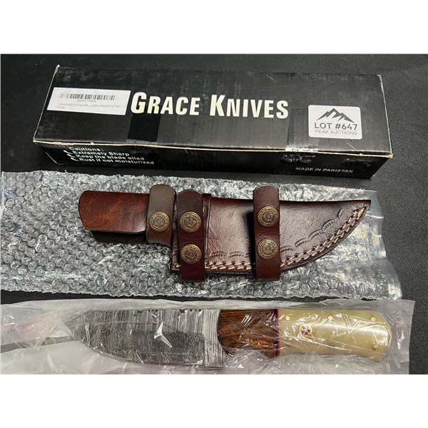 Lot of 1 GraceKnives 9" Damascus Hunting Knife w/ Sheath (G-127 WB)