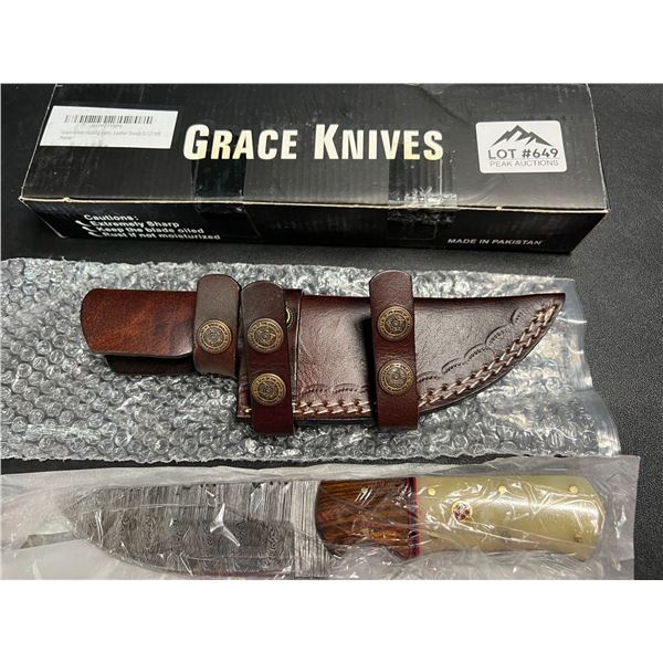 Lot of 1 GraceKnives 9" Damascus Hunting Knife w/ Sheath (G-127 WB)