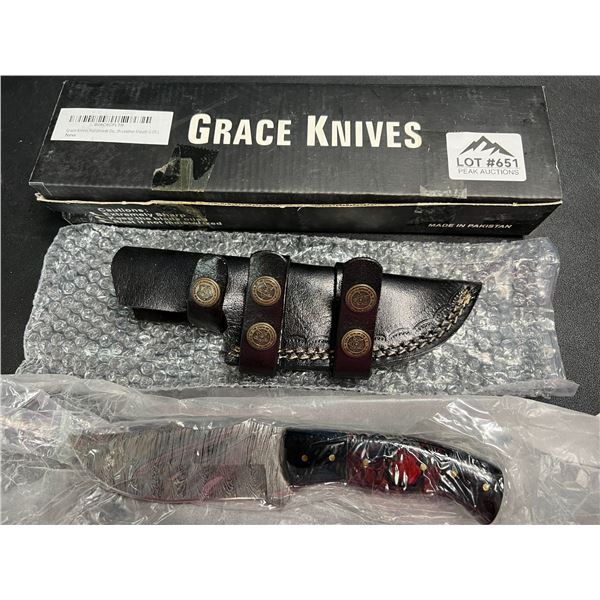 Lot of 1 GraceKnives 8.5" Damascus Steel Hunting Knife w/ Sheath (G-09 L)