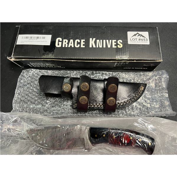 Lot of 1 GraceKnives 8.5" Damascus Steel Hunting Knife w/ Sheath (G-09 L)