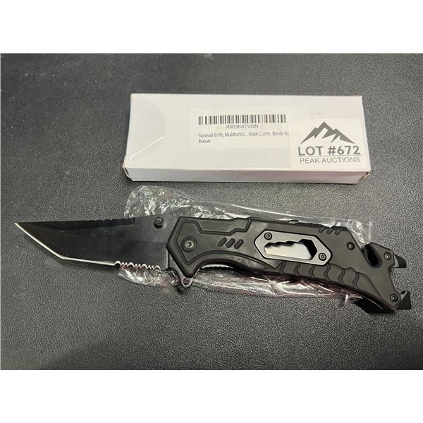 Lot of 1 Tactical/Survival Multifunctional Folding Knife - Black - w/ Rope Cutter/Bottle Opener