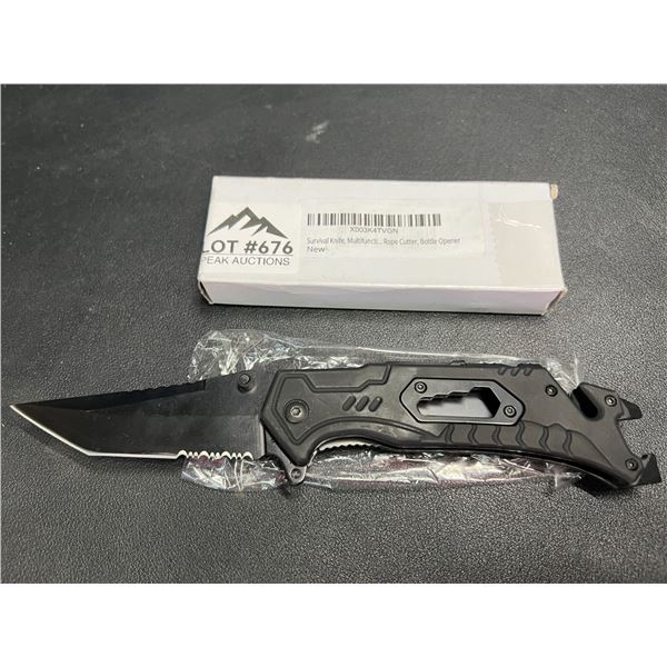 Lot of 1 Tactical/Survival Multifunctional Folding Knife - Black - w/ Rope Cutter/Bottle Opener