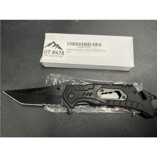 Lot of 1 Tactical/Survival Multifunctional Folding Knife - Black - w/ Rope Cutter/Bottle Opener