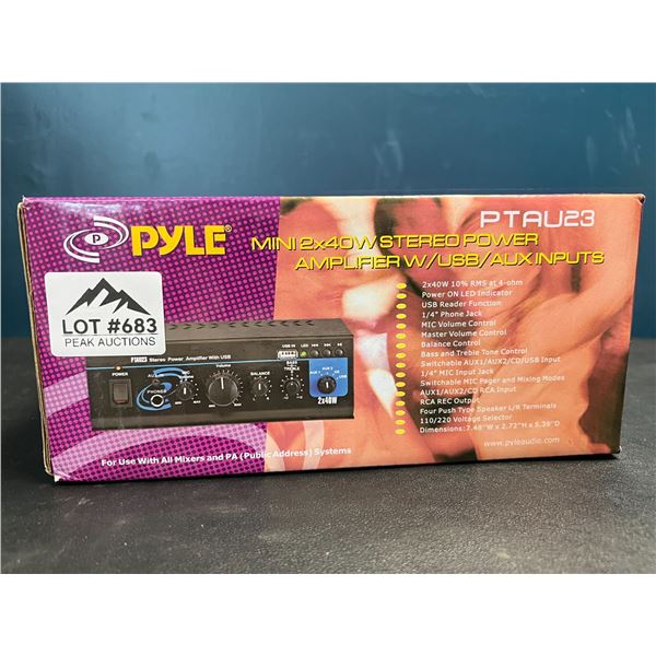 Lot of 1 PYLE Mini 2x40W Stereo Power Amplifier w/ USB/Aux inputs