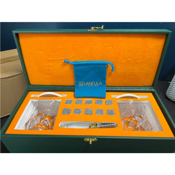 Lot of 1 Lanfula Premium Whiskey Stones/Glass Gift Set in Case