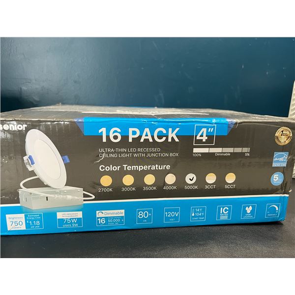 Lot of Ultra-Thin LED Recessed Ceiling Lights w/ Junction Box - 16Pack - 4" Lights