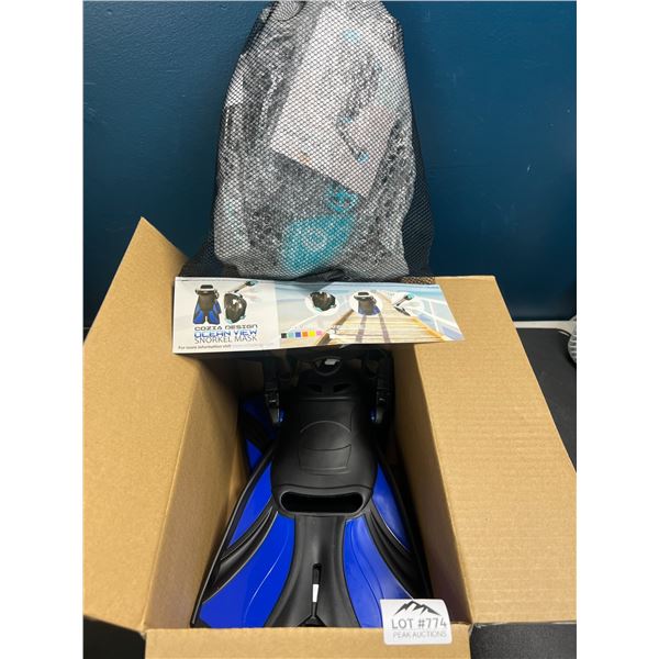 Lot of 1 Cozia Deisgn Adult Snorkeling Set - Full Face Mask & Adjustable Swim Fins