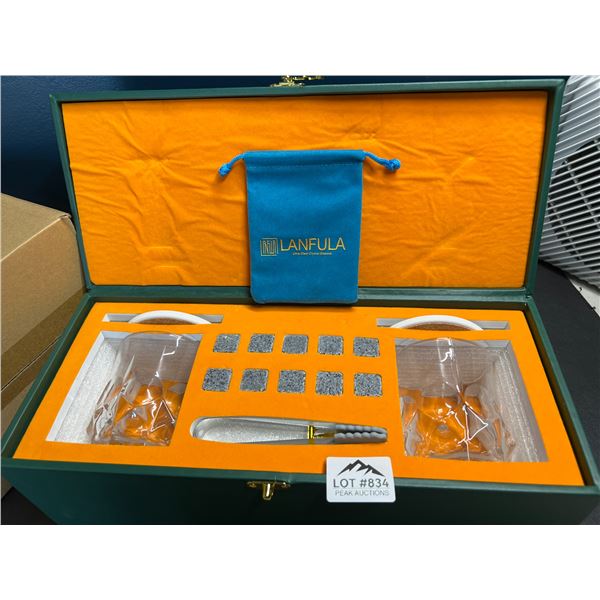 Lot of 1 Lanfula Premium Whiskey Stones/Glass Gift Set in Case