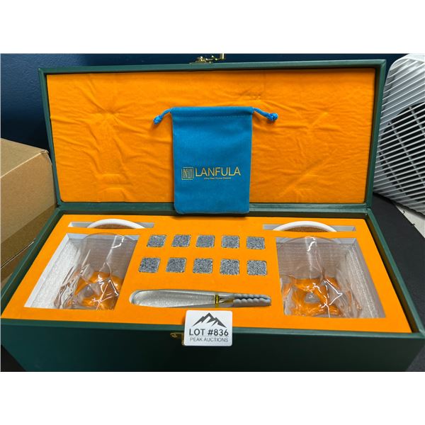 Lot of 1 Lanfula Premium Whiskey Stones/Glass Gift Set in Case