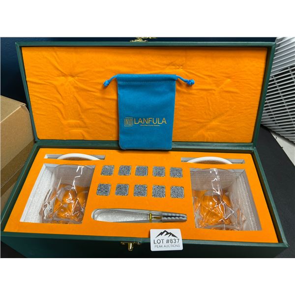 Lot of 1 Lanfula Premium Whiskey Stones/Glass Gift Set in Case