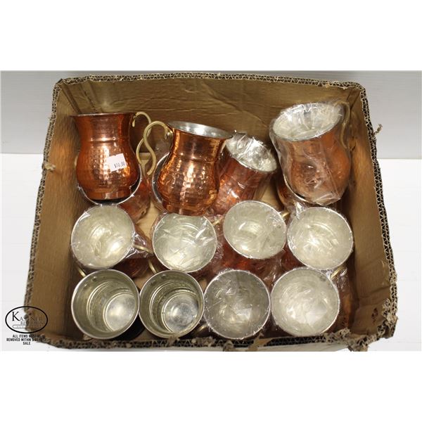 FLAT OF 15 NEW COPPER LINED ORNATE WATER CUPS