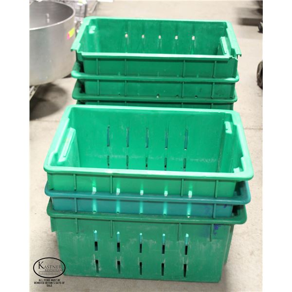 GROUP OF 10 STACKING GREEN TOTES 18" X 14" X 9"