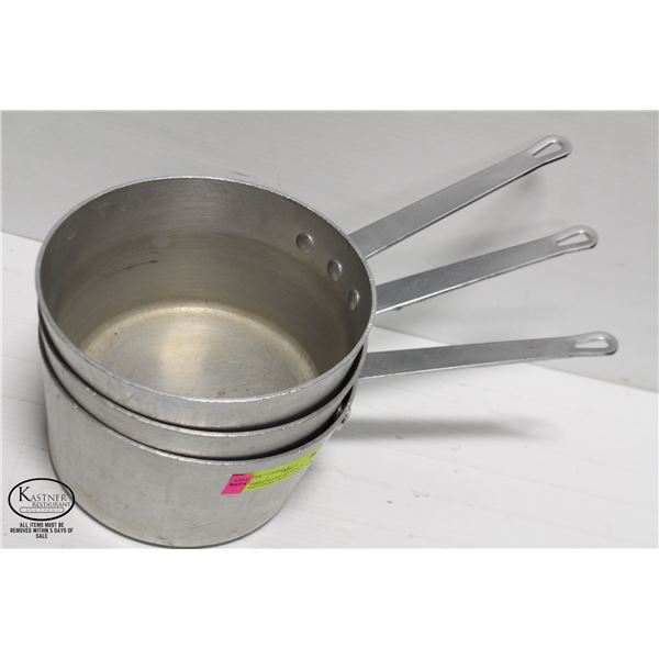 THREE 3QT HD ALUMINUM SAUCEPANS / POTS