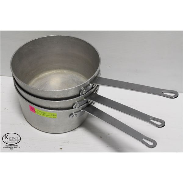 THREE 3QT HD ALUMINUM SAUCEPANS / POTS