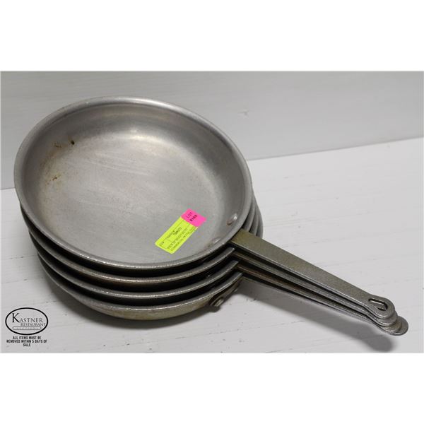 FOUR 10" HEAVY-DUTY COMMERCIAL FRYING PANS