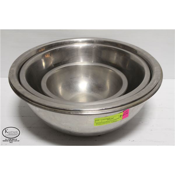 SEVEN ASSORTED COMMERCIAL STAINLESS STEEL BOWLS