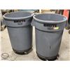 Image 1 : TWO 32G RUBBERMAID BRUTE WASTE BINS W/ DOLLIES
