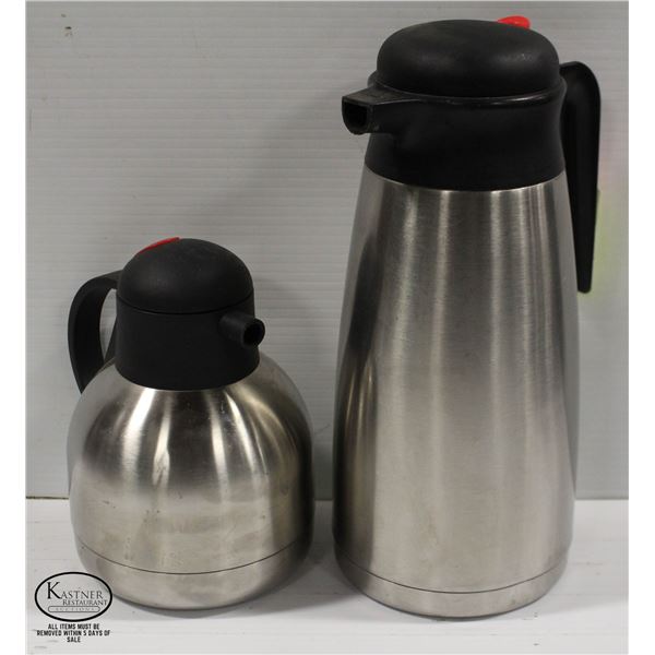 TWO STAINLESS STEEL INSULATED CARAFES W/ LIDS