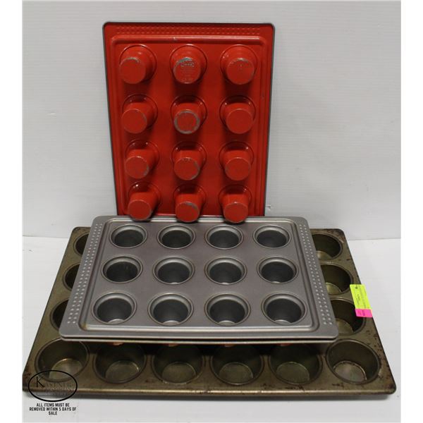 3 COMMERCIAL ALUMINUM MUFFIN PANS