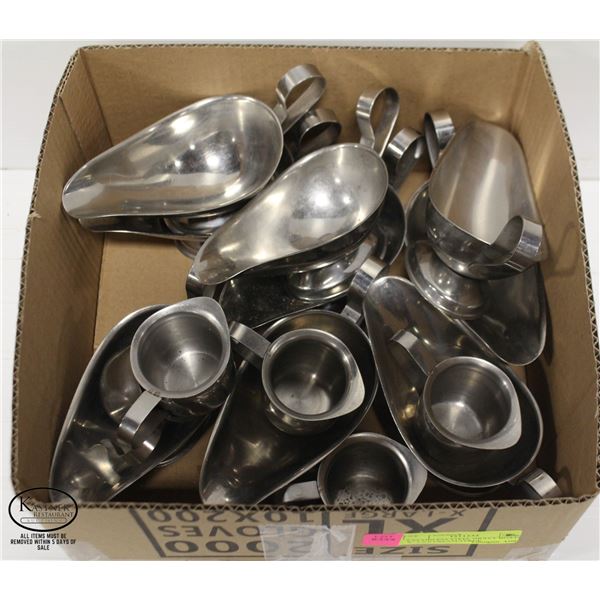 9 STAINLESS STEEL GRAVY BOATS W/ 5 S/S CREAM/SYRUP