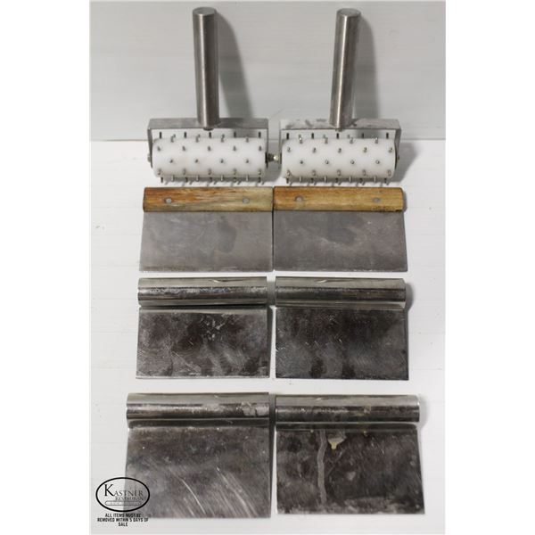 FLAT OF DOUGH & PIZZA UTENSILS INCLUDING