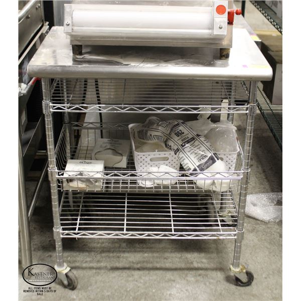 CHROME WIRE MOBILE CART W/ UNDERSHELF & BASKET