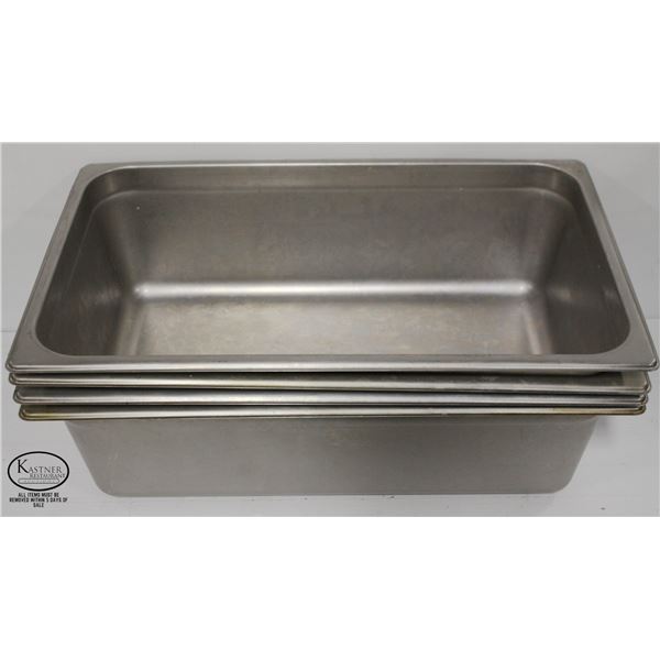4 STAINLESS STEEL FULL SIZE INSERTS, 6" DEEP