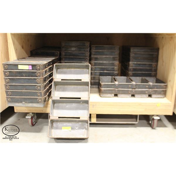 LARGE LOT OF APPROX. 42 4-LOAF STRAPPED BREADPANS
